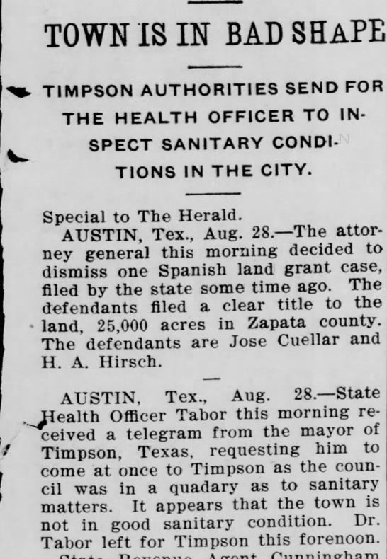Timpson Sanitary
El Paso Herald 8/28/1902