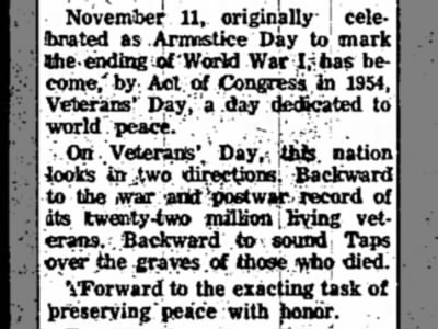 November 11, Armistice Day, Becomes Veterans Day in 1954