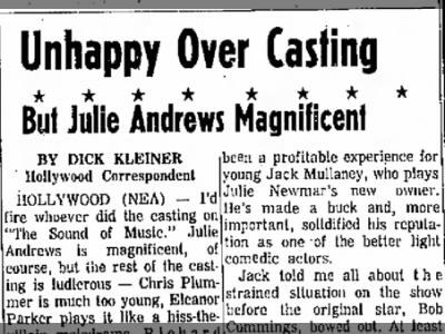 Unhappy Over CastingBut Julie Andrews Magnificent