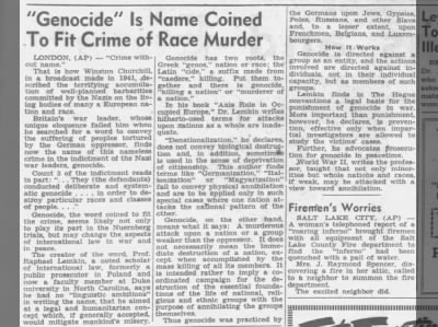 "Genocide" Is Name Coined To Fit Crime of Race Murder