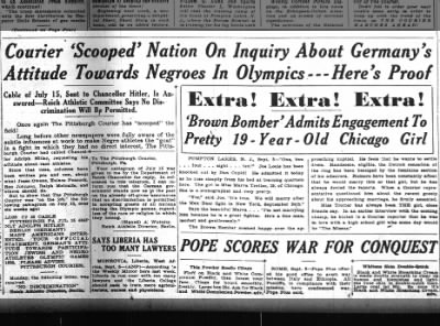 Courier 'Scooped' Nation About Germany's Attitude Towards Negroes in Olympics --- Here's Proof