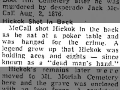 McCall, Hickok, Dead Man's Hand