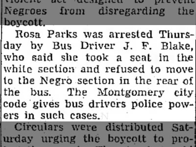 Dec 1 1955, Rosa Parks Arrested