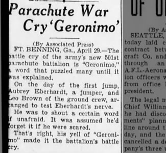 Parachute War Cry 'Geronimo'