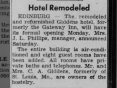 Hotel Giddens to open