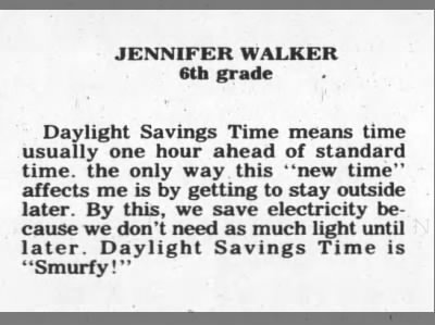 Jennifer Walker's opinion on Daylight Saving Time. 