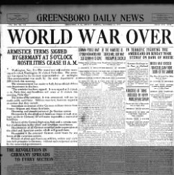 WWI headline annoucing armistice with Germany